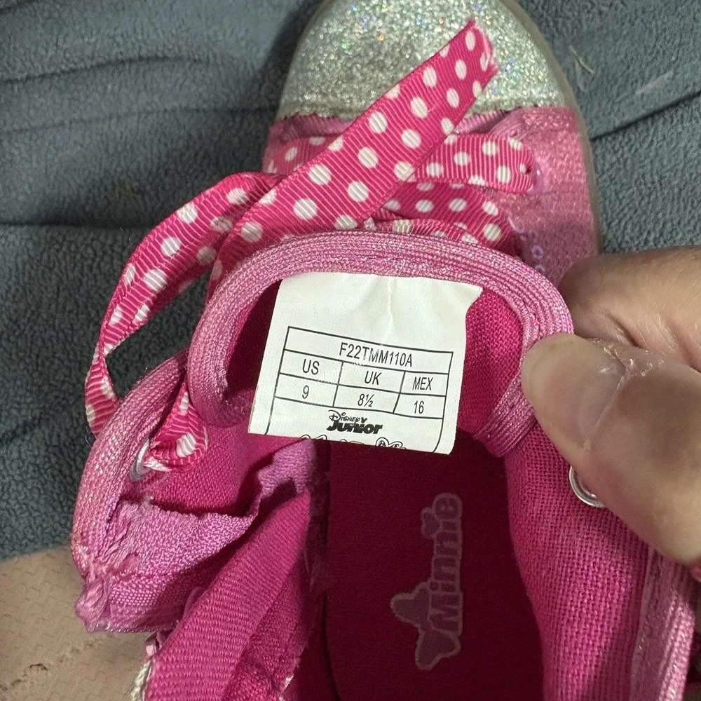 Disney Minnie Mouse High Top Light Up Size 9 Toddler ‎ Zip Lace Up Sequin Pink